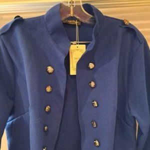 Blue Military-Style Felt Blazer